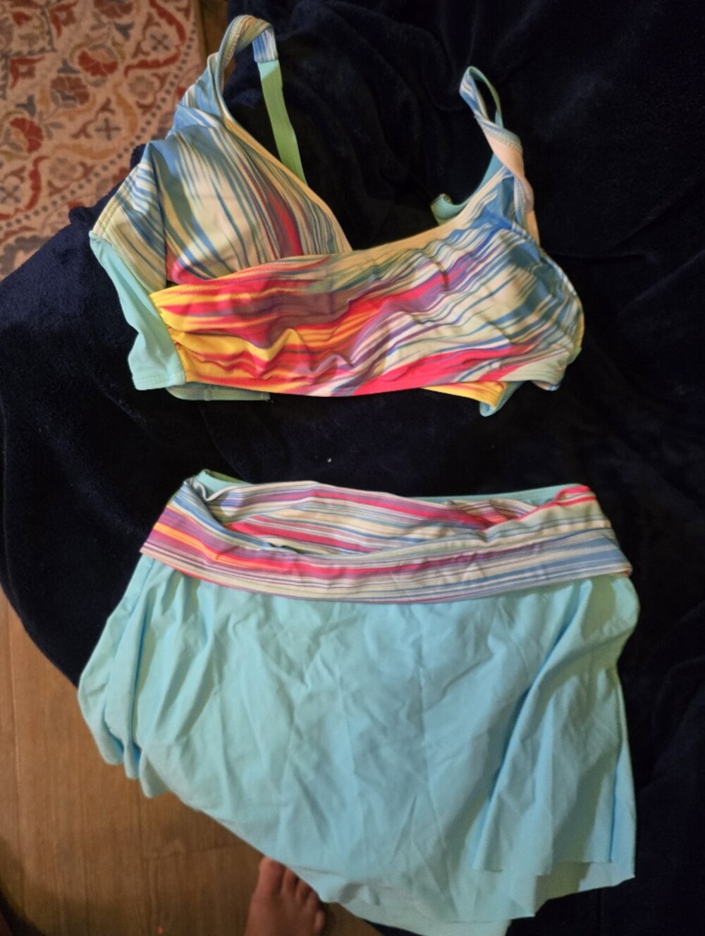 Light Blue Stripe-Accent Women's Bikini Set